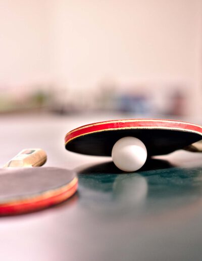 Zwei Tischtennisschläger mit einem Ball